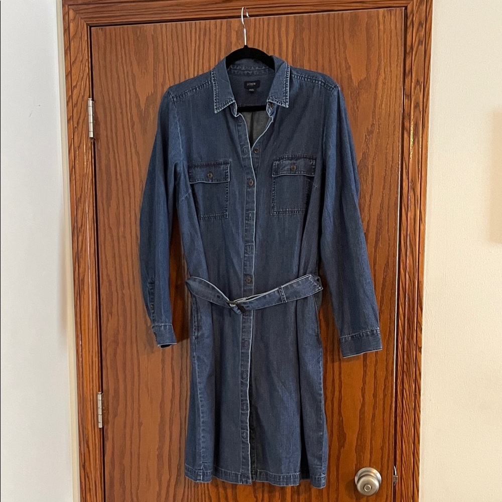 J. Crew Dark Blue Tencel Denim Belted Shirt Dress